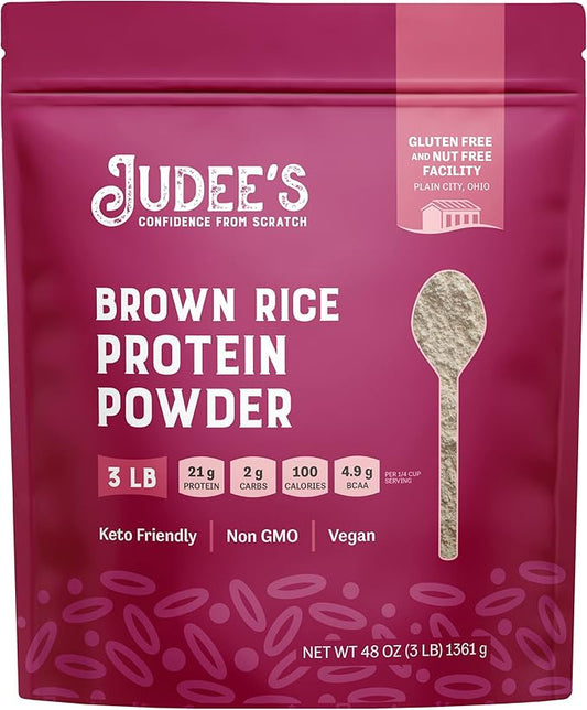 Judee's Gluten Free Brown Rice Protein Powder - Sprouted Rice Formula - Keto-Friendly Plant-Based Nutrition - Dairy & Soy-Free Shake Base - 3 lb, Unflavored, Pack of 1