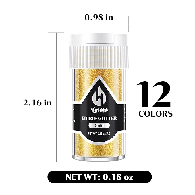 Edible Glitter – 12 Colors Luster Dust Drink Glitter, Food Grade Cocktail Shimmer Powder for Beverages, Cakes, Chocolate & Candy, 5g/Bottle