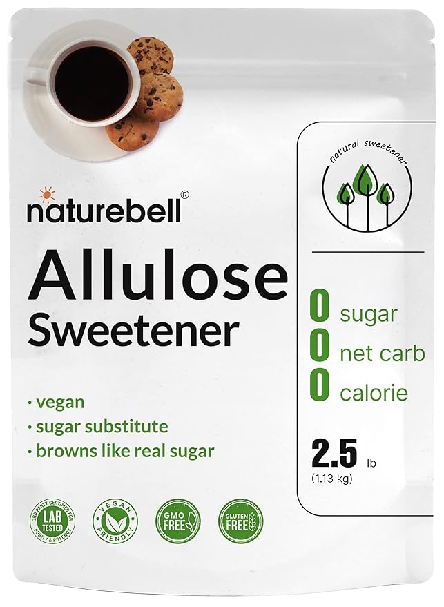 NatureBell Allulose Sweetener, 2.5 Lbs | Keto & Vegan-Friendly, White Sugar Substitute | 0 Calorie, 0 Sugar, 0 Net Carb, Non-Glycemic, Browns Like Table Sugar | Bulk Supply for Baking & Beverages