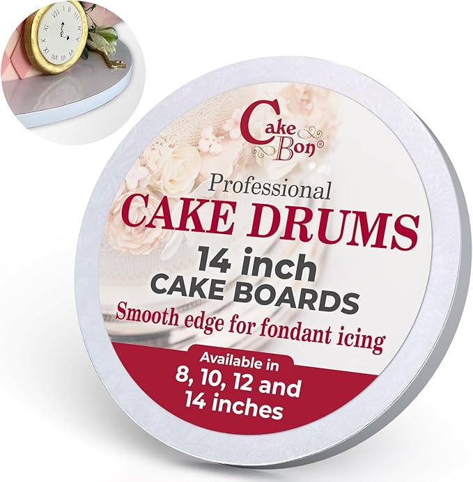 Cakebon Cake Boards - Sturdy 1/2 Thick Drums - 14 Inch Professional Smooth Straight Edges White 1-Pack