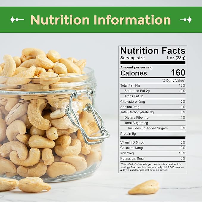 Sincerely Nuts - Raw Cashews Whole and Unsalted | Healthy Snack, Source of Protein | Keto and Paleo Friendly Gourmet Quality Vegan | Cashew Nuts 1(LB) Bag
