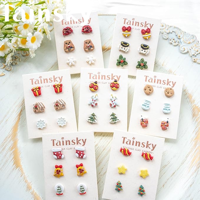 Tainsky Christmas Polymer Clay Cutters, 49 Shapes Christmas Studs Clay Earrings Cutters (Studs)