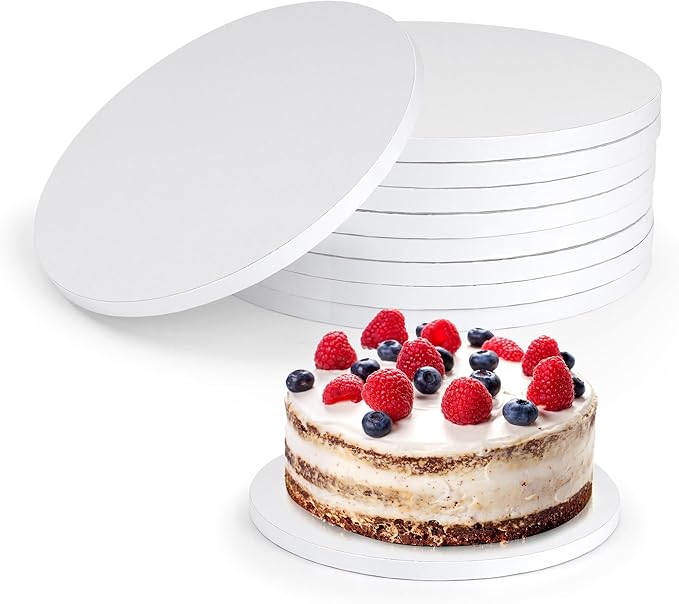 Cake Drums 10 Inch Round Cake Boards, 1/2" Thick Food-Grade Corrugated Cardboard Base, Sturdy Cake Drum Tray Smooth Edges for Cakes, Desserts and Birthday Party Pastries Display, 10 Pcs White