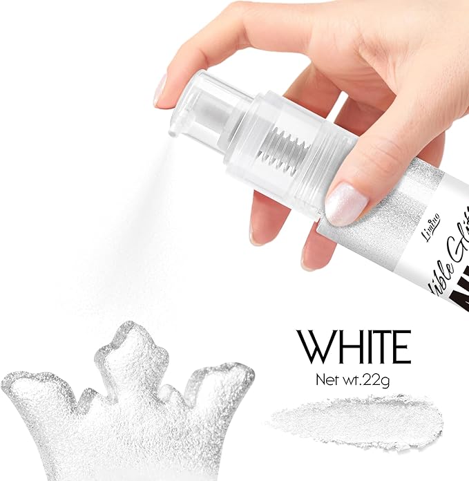 Edible Glitter Spray - 22g Edible Luster Dust Metallic Food Grade Glitter for Drinks, Cake Decorating, Baking - Edible Food Coloring Powder Shimmer Glitter for Cocktail, Icing, Candy (White)
