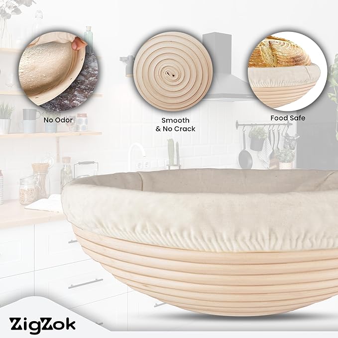 2 Pack Bread Proofing Baskets for Sourdough – 9 Inch Round Banneton Bowls with Linen Liners – Natural Rattan Dough Rising Baskets for Artisan Bread, Home & Bakery