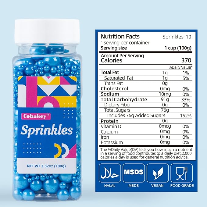 Royal Blue Sprinkles for Cake Decorating 3.5 Ounces Patriotic Edible Sugar Pearls Mixing Sizes for Cupcake Topper, Cookies, Ice Cream Toppings Cake Decorations for 4th of July Celebrations