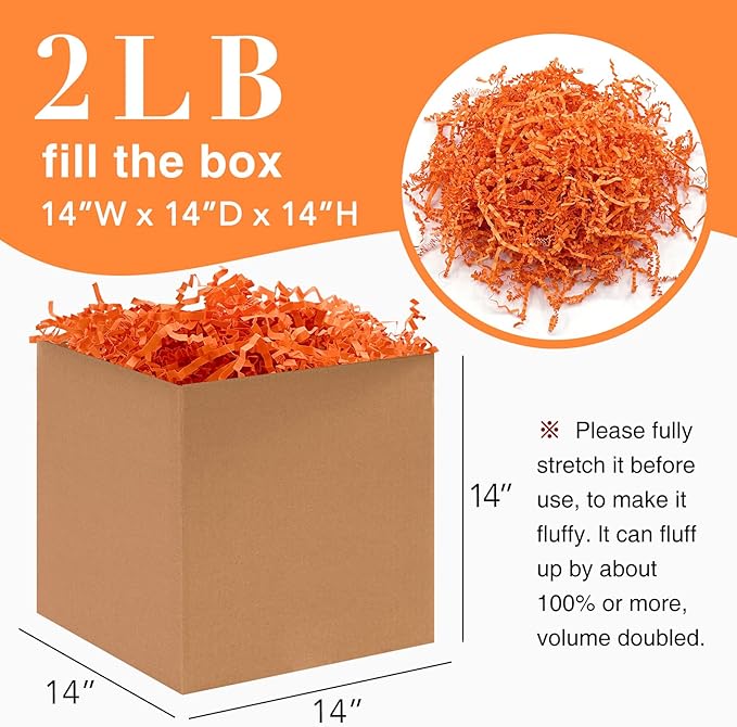 2LB Crinkl Paper Shred Filler for Bag Gift Box Basket Confetti Paper Shreded Stuffing Decoration for on Halloween Day (Orange)