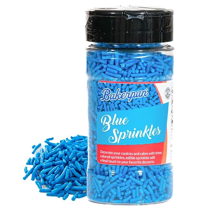 Bakerpan Blue Jimmies Sprinkles - 6 Ounces Blue Sprinkles for Cake Decorating - Edible Sprinkles for Cupcakes, Ice Cream, Cake Decorations (Made in USA)