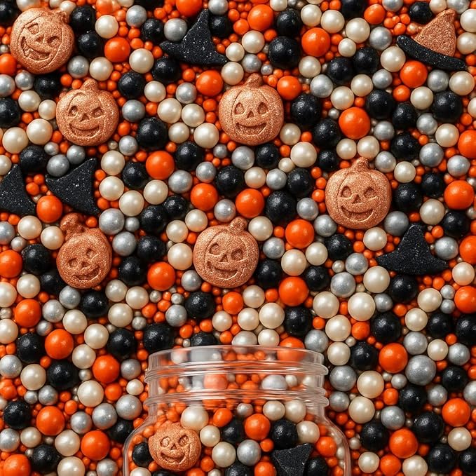Confect Halloween Edible Sprinkles Bottle | Spooky Cake Decorations for Halloween Cupcakes, Cookies, Treats | Festive Sprinkle Mix for Baking – Witch, Ghost, Pumpkin Shapes – 4.2 Oz (HLWNBOX-BT-11)