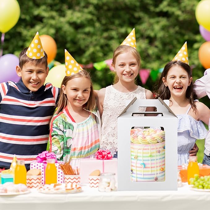 KBG Tall Cake Boxes 12 Pcs 12x12x14 and 14x14x16 Inches With Window and Handle,Disposable Large Tiered Cake Carrier Cake Containers 12Inch 14 Inch