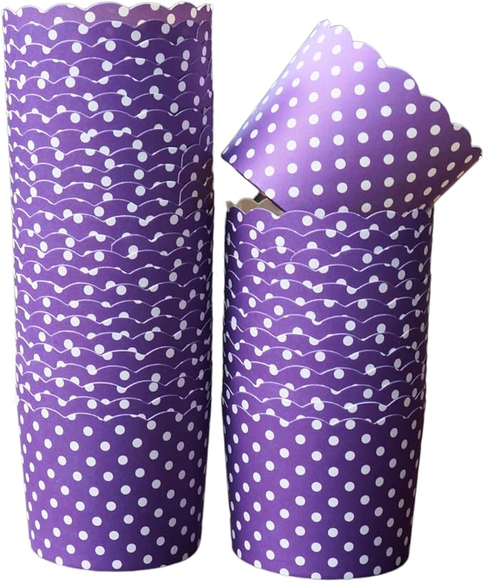 Paper Baking Cups (Polka Dots), Greaseproof Disposable Cupcake Liners (Purple, Large Cups (50-Pack))
