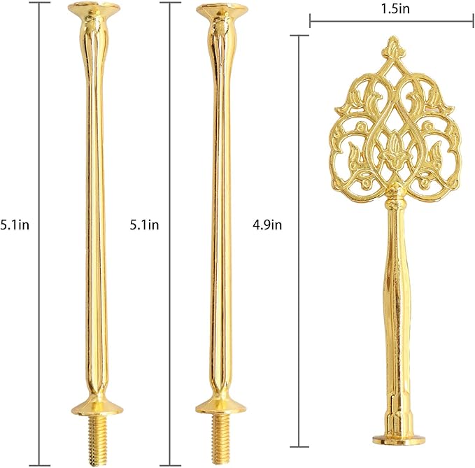 3 Tier 14" Heavy Metal Cake Stand Holder Fruit Plate Stand Fitting Hardware Rod with Stylus (Golden_New Crown)