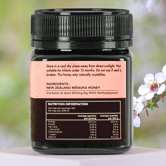 Manuka Hunters UMF 20+/MGO 830+ Certified New Zealand Manuka Honey - 100% Pure Natural Sweetener - Gluten, Dairy Free - Ideal for Tea, Coffee, Smoothies, and Baking - Sustainable - 4.4oz=85ml Jar