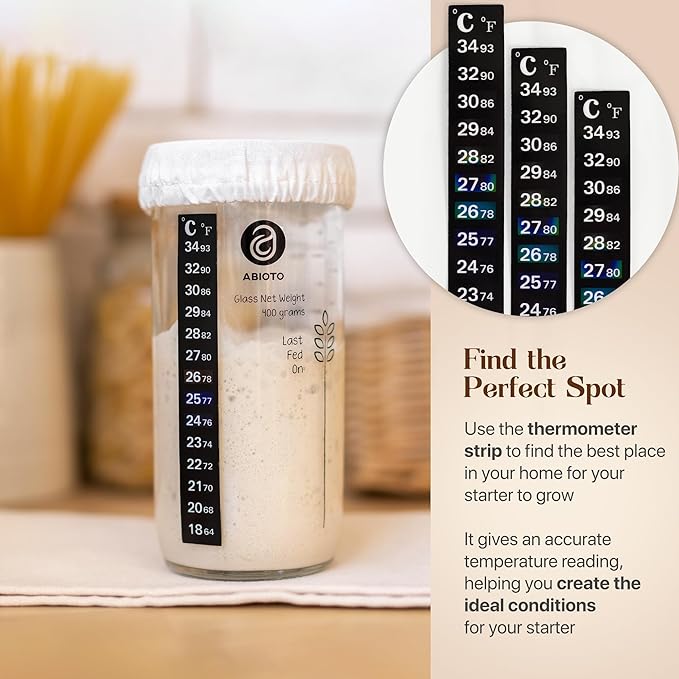Sourdough Proofing Basket and Starter Jar Kit – 1.1 LB Round Wood Pulp Banneton (Made in Germany) with 24 oz Sourdough Starter Jar, Thermometer Strips & Spatula – Beginner Bread Proofing Set