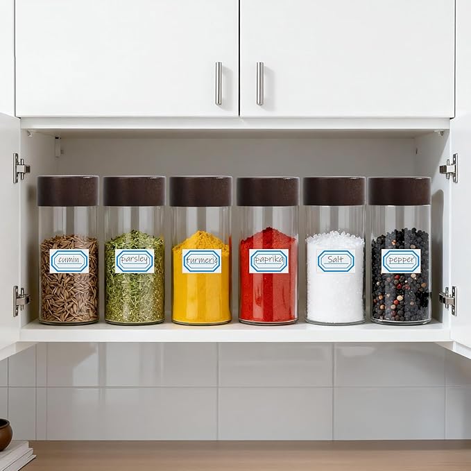 Segarty 4oz Spices Jars with Wood Lids, 3 PCS 120ml Round Spice Containers, Clear Glass Seasoning Organizers Herb Cereal Bottles for Storage, Empty Salt and Pepper Shakers with 7 Stickers and 1 Brush