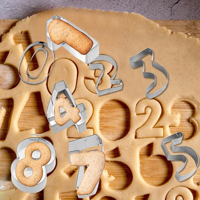 Small Number Cookie Cutters (1.8 Inch), Birthday Numbers 0-9 (6 Reverses to 9), Stainless Steel Cookie Cutters for Baking, Number Shaped Baking Tool for Homemaking Biscuits, Cookies and Dough,9 Pieces