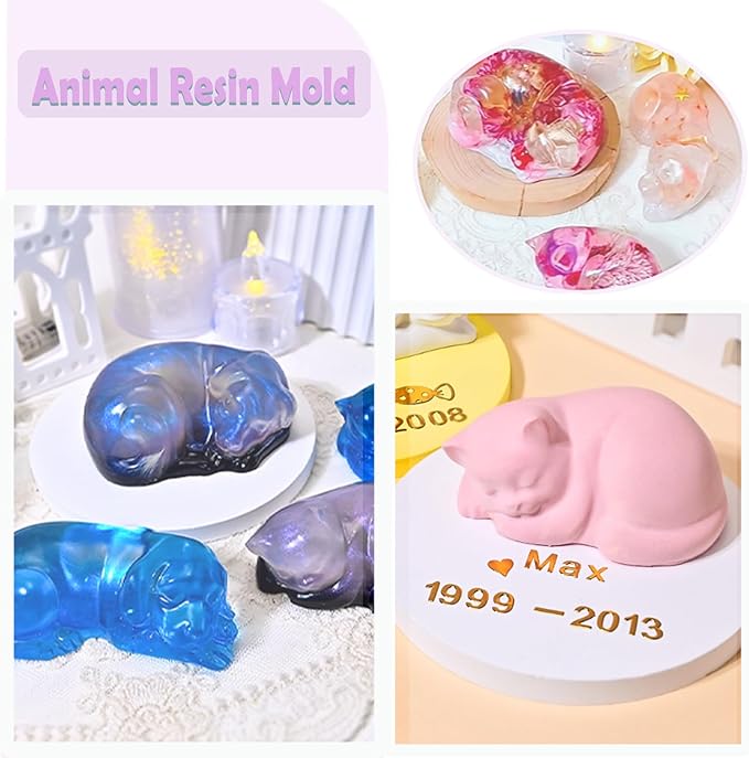 Cat and Dog Resin Silicone Mold, 3D Animal Epoxy Casting Molds, Resin Pet Memorial Statue for The Preservation of Animal Hair and Ashes, Pet Parents Souvenir,DIY Home Decorations, Art Crafts, Gift