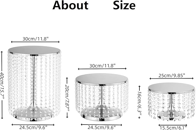 LANLONG Silver Metal Cake Stand for Set of 3, 12in Round Wedding Cupcake Holder for Table, Dessert Cupcake Pedestal Display Plate for Party Wedding Anniversary Baby Shower