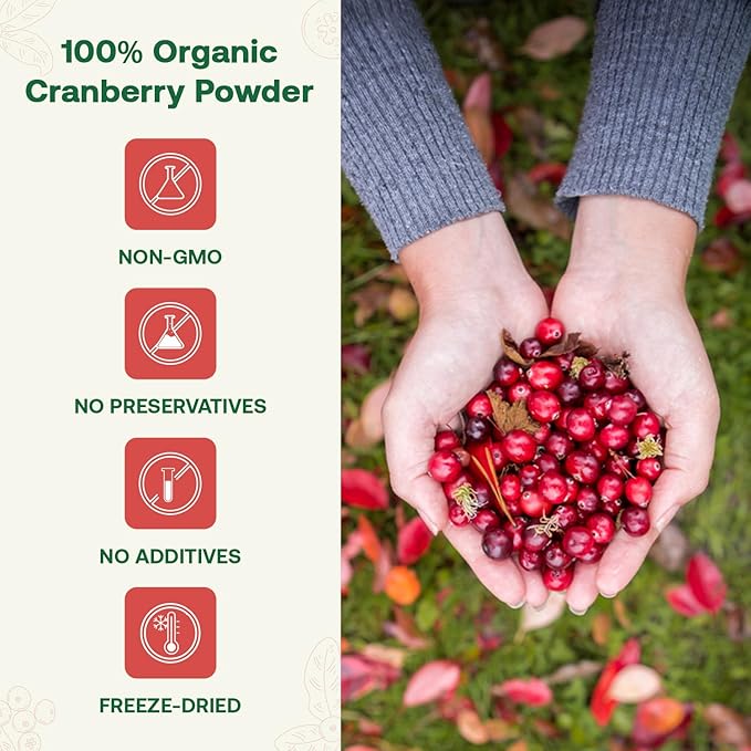 Quay Naturals Organic Cranberry Juice Powder, 4oz | Made from US-Sourced Cranberries | USDA Organic, Freeze-Dried, Non-GMO, No Additives | For Smoothies & Baking