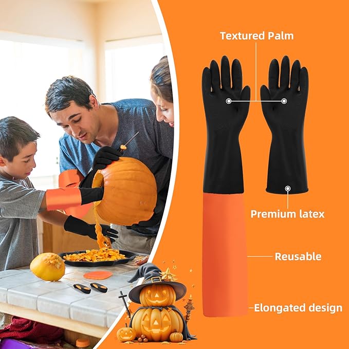 Pumpkin Scraper Glove - Complete Halloween Pumpkin Carving Kit,2 Pairs of Gloves & 2 Scrapers(One for Adults,One for Kids),3 Pumpkin Carving Tools,Easily Clean & Carve Your Halloween Pumpkins.