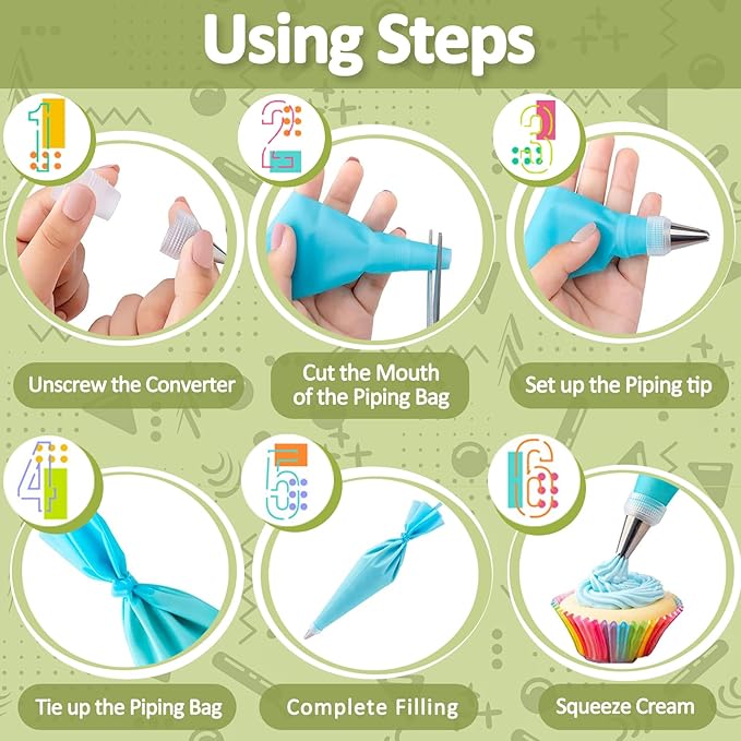 FANTEXY 33 Pieces Piping Bags and Tips Set,Reusable Cake Decorating Supplies with 2 Pastry Bags,24 icing tips,2 Couplers,2 Silicone Rings and 3 Scrapers,Frosting Piping Kit for Cupcake,Cookie
