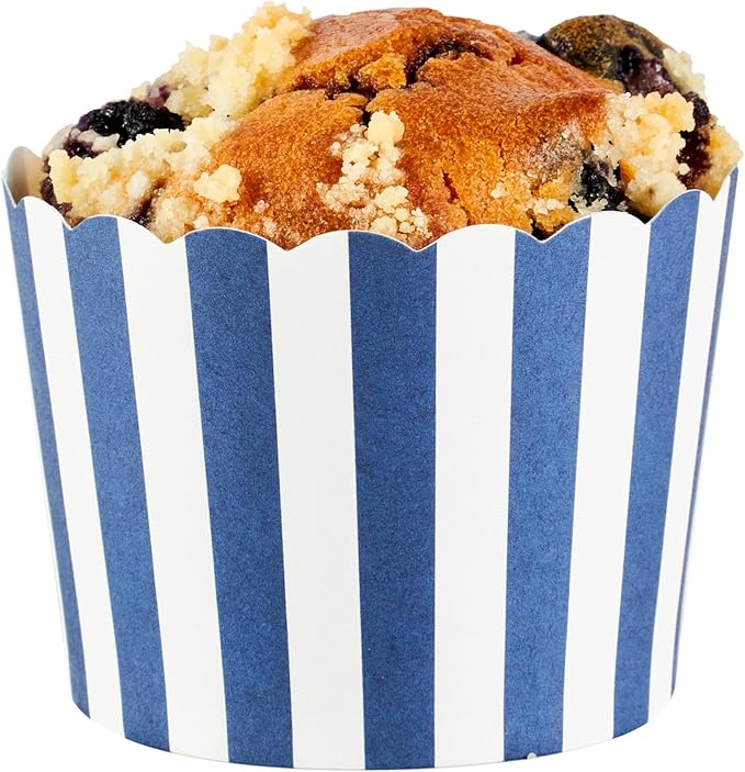 Panificio 3 Ounce Cupcake Wrappers, 200 Scalloped Baking Cups - Oven-Ready, Greaseproof, Blue Striped Paper Cupcake Liners, Disposable, For Birthdays, Baby Showers, Or Weddings - Restaurantware