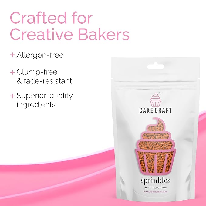 Cake Craft Orange Sugar Strand Sprinkles (Jimmies) – 3-Pack (100g Each) | Bright Orange Sprinkles for Cakes, Cupcakes, Cookies & More | Vibrant Color & Sweet Crunch