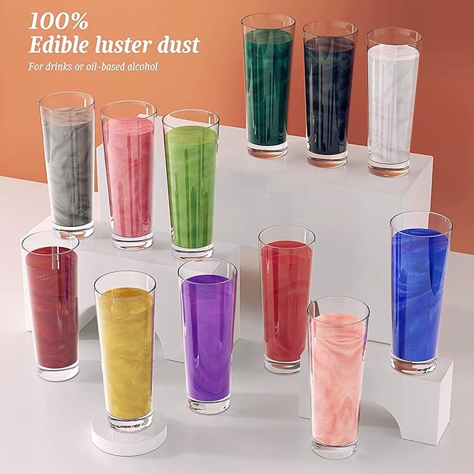 Gold Rose Gold Luster Dust Edible Glitter Drinks Set - Food Grade Cake Dust Shimmer Powdered, Vegan Edible Metallic Powder Food Coloring for Cake Decorating, Chocolates, Fondant, Paints, Kosher