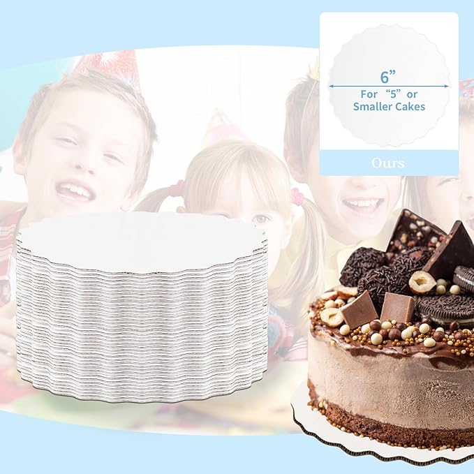 JCD 6" White Wave Cake Boards Round,Wave Cake Plate,Disposable Cake Circle Base Boards Cake Cardboard Pizza Plate Platter 6 inch,Pack of 40（Thinner But Stronger(White Wave, 6inch/40Pcs)