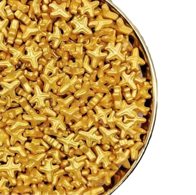 Gold Airplane Sprinkles, Airplane Cake Sprinkles,Cookie Sprinkles,Sugar Pearl, Edible Candy Pearls 130g 4.6OZ for Cake Cupcake Decorationg (Goldairplane)