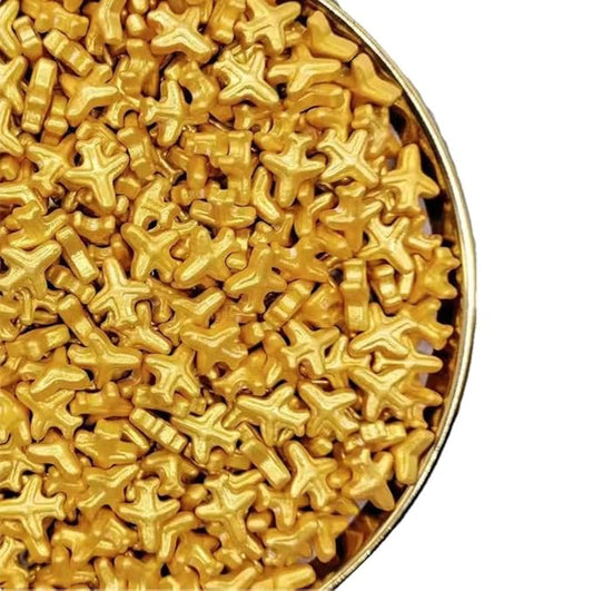 Gold Airplane Sprinkles, Airplane Cake Sprinkles,Cookie Sprinkles,Sugar Pearl, Edible Candy Pearls 130g 4.6OZ for Cake Cupcake Decorationg (Goldairplane)