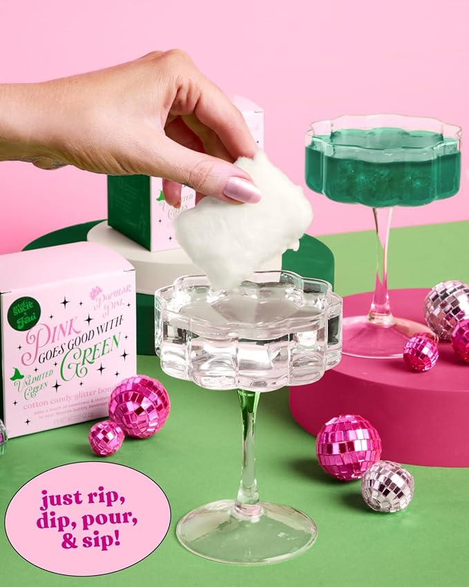 xo, Fetti x Art of Sucre Pink Green Cotton Candy Glitter Drink Bombs - 4 pc, Edible Glitter | Wizard, Magical Birthday Decorations, Kids Party Setting, Girls Spellbound Decor