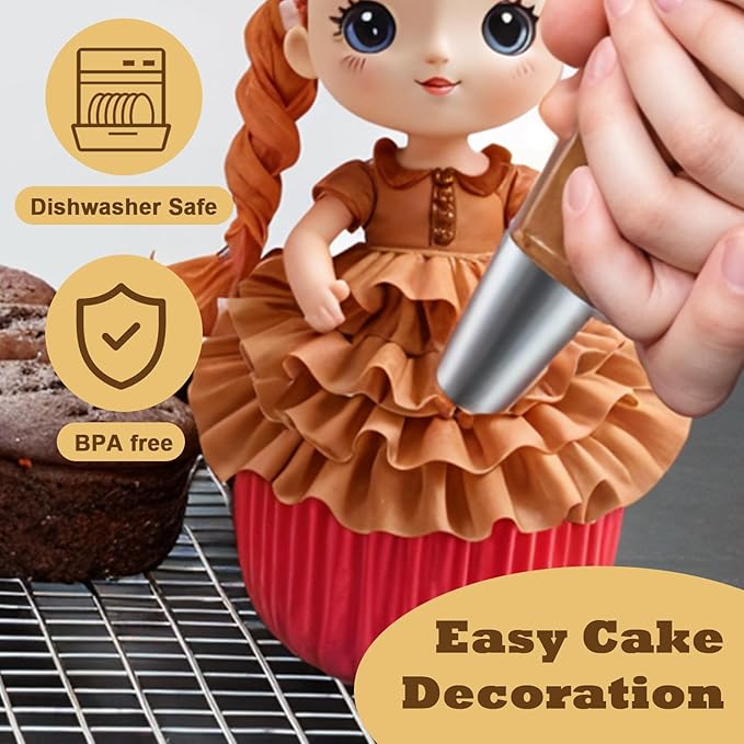 7PCS Pleated Skirt Piping Tips Set, Stainless Steel Cake Decorating Tips Nozzle Piping Set Frosting Icing Tips with Cleaning Brush for Pastry Fondant Cupcakes Cake Decorating