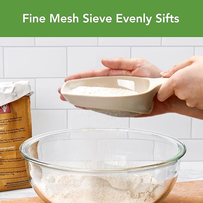 Tovolo Scoop & Sift, Ergonomic Fine Mesh Sieve Flour Sifter, Easy Scoop 1 Measuring Cup, Dishwasher-Safe Baking Tool for Dusting & Aerating, Oatmeal
