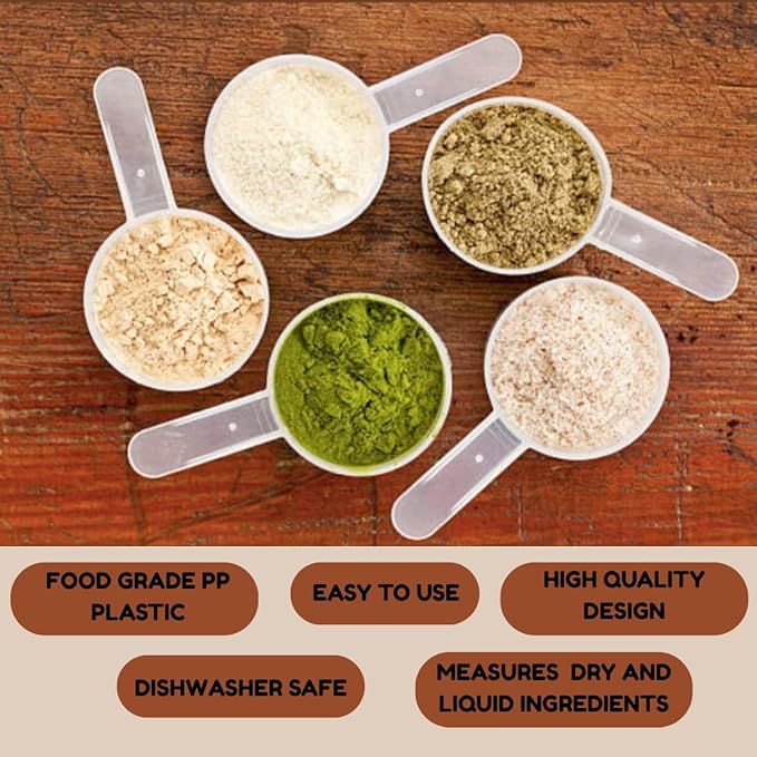 Plastic Measuring Scoop, (70 cc | 4.73 tbsp | 2.37 fl oz. | 70 mL) Long Handle Spoons for Powders, Granules, Coffee, Pet Food, Baking Supplies, Protein and Other Dry Goods, BPA Free (Set of 3)