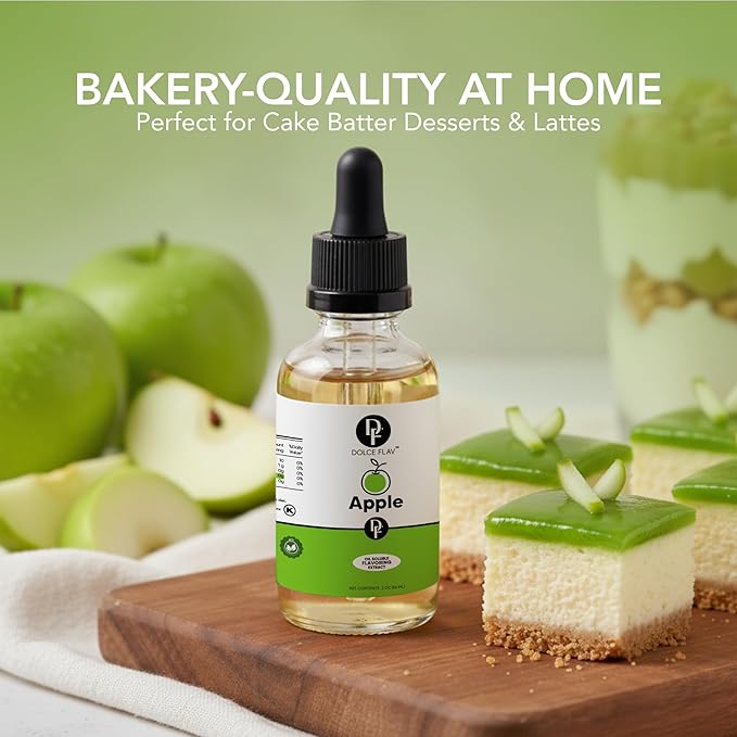 Dolce Flav Apple Extract – 1 Gallon Oil-Soluble Kosher, Sugar-Free, Concentrated Crisp Apple Flavoring for Baking, Chocolates & Desserts