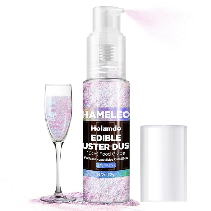 Edible Glitter Spray 22g (Iridescent) - Metallic Food Coloring Powder, Food-Grade Glitter, Metallic Shimmer Edible Color Powder - for Beverages, Cocktail, Cake Decorating, Baking, Icing, Candy