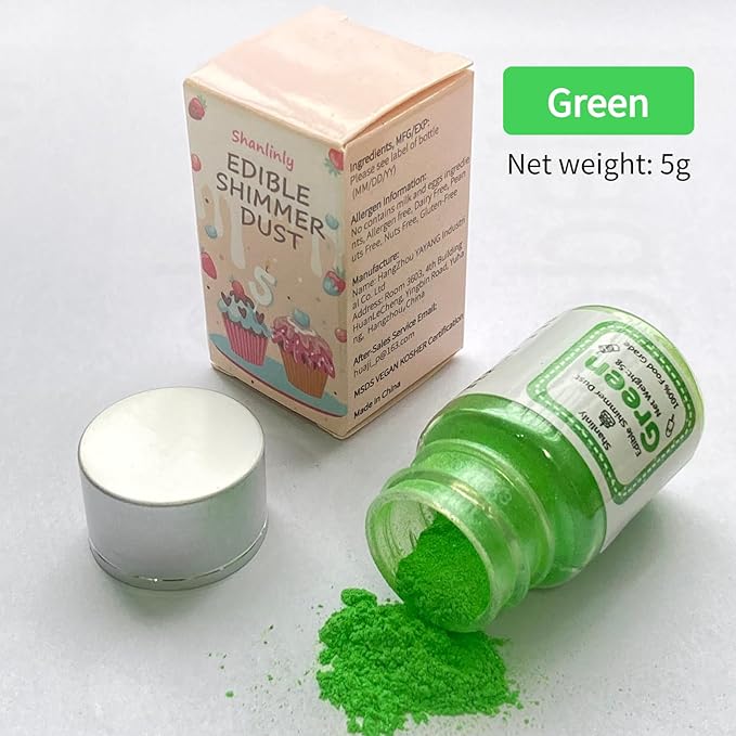 Shanlinly Grass Green Luster Dust Edible - 5g Food Grade Edible Shimmer Dust for Drinks, Edible Glitter Dust Food Coloring Powder for Cake Decorating & Paint, Desserts, Chocolates, Kosher|Vegan