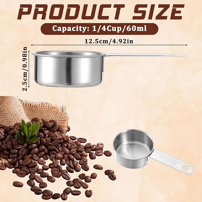 4 Pcs 1/4 Inch Cup Scoop, 60 ml Stainless Steel Measuring Cup Inner Scale Metal Liquid Measuring Scoop 2 oz Cups for Coffee, Cooking, Baking, Kitchen Wet and Dry Ingredients, Dishwasher Safe