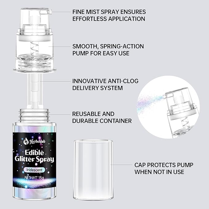 Purple Edible Glitter Spray - 15g Food Grade Purple Luster Dust Shimmer Powder Spray for Cakes, Cookies, Chocolate, Strawberries, Drinks & Cocktails