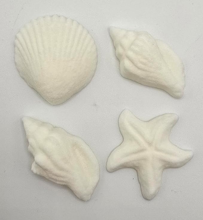 White Seashell, Conch, and Starfish Edible Sugar Cake Toppers, 12 Count