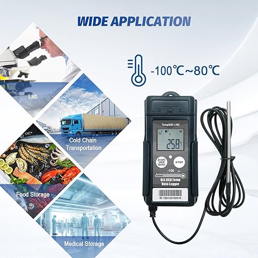 Tzone Bluetooth Temperature Data Logger USB Low Temp Recorder with Probe,Digital Freezer Thermometer Logger with Auto Report,Temperature Sensor for Refrigerator Lab Cold Chain Transportation Monitor