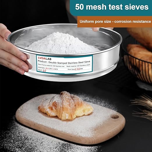 304 Stainless Steel Lab Sieve Screen Mesh, 50 Mesh (0.355mm) Aperture Test Sieve, 12Inch(30cm) Diameter Economy Standard Analysis Sample Test Sieves for Industrial Laboratory Homes