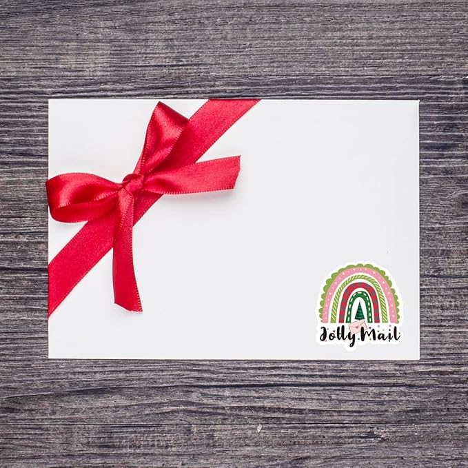 Wailozco 240 PCS Jolly Mail Rainbow Stickers,Cute Small Business Envelopes Stickers for Business Packages/Handmade Goods/Bags ,Christmas Theme Small Shop Business Stickers for Envelopes Seals