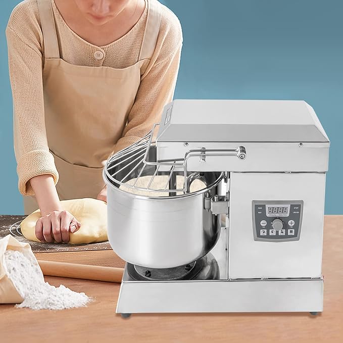 Commercial Food Mixer, 10.5Qt Capacity, 1Kw Dual Rotating Dough Kneading Machine with Stainless Steel Bowl, Security Shield Included, Baking Equipment for Restaurant Pizzeria