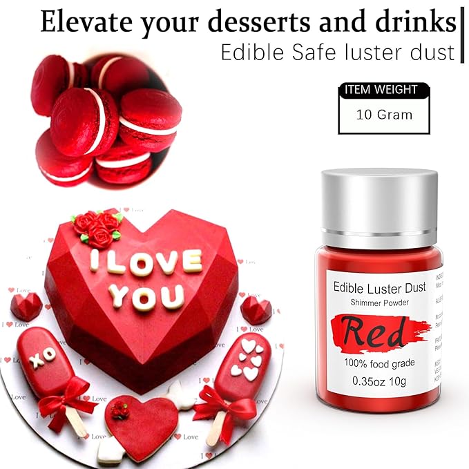Red Luster Dust Edible for Cake Decorating – 0.35oz Colaele Gold Shimmering Edible Glitter Dust for Chocolates, Metallic Food Coloring Powder for Edible Glitter for Drinks Cocktails, No Gluten,Vegan