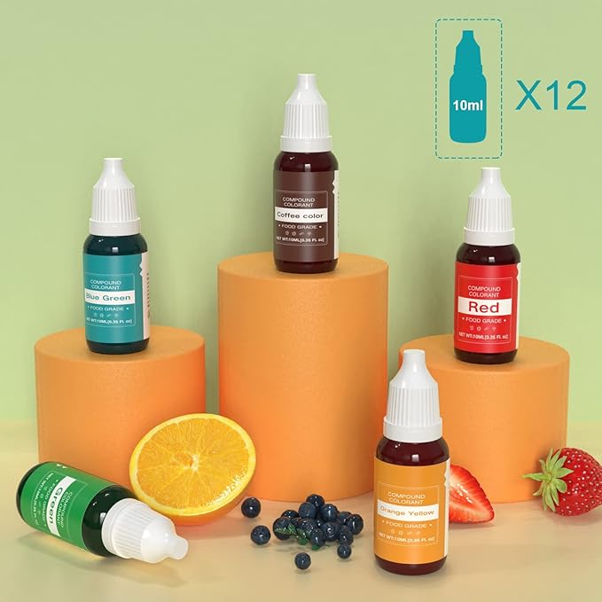 Food Coloring Liquid Eggs Dye Set - 12 Color Food Grade Food Color Edible Neon Cake Food Colorant for Cake Decorating Icing Cookies Supplies Kit, Slime Coloring, Fondant, 0.35 Fl. oz/Bottles