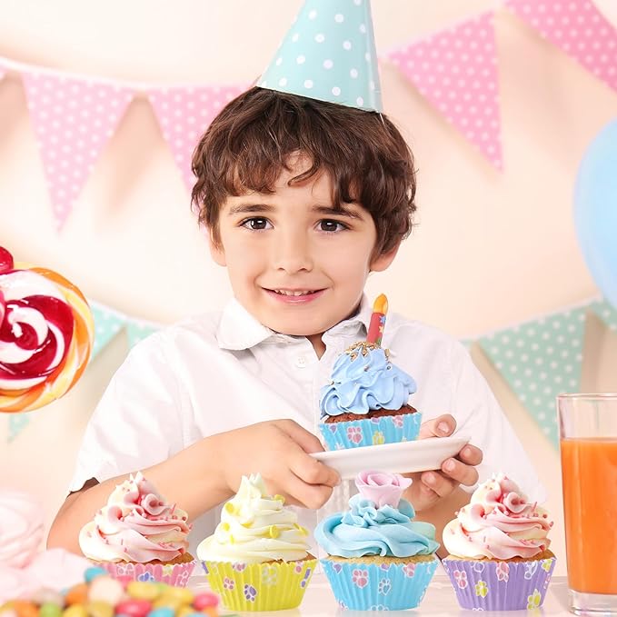 Vesici 200 Count Cartoon Blue Dog Cupcake Liners Dog Paw Paper Cupcake Wrappers Puppy Theme Muffin Baking Cups Cake Holder for Cake Decorations Baby Shower Birthday Party Supplies