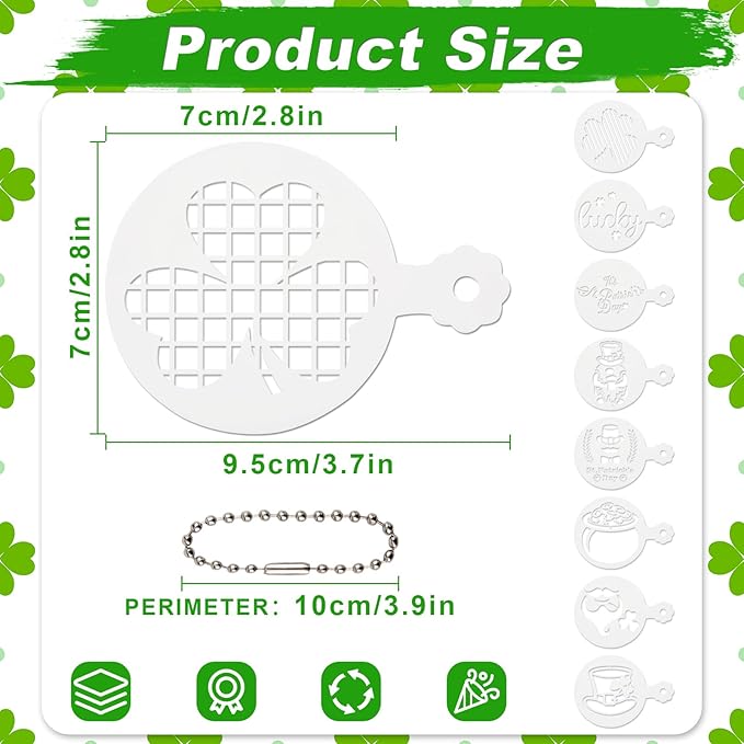 56 Pcs Reusable St Patrick's Day Cookie Stencils Small Shamrock Cookie Templates for Holiday Baking Dessert Painting Irish Party Decoration Coffee Art Face Painting Kitchen Baking Accessories