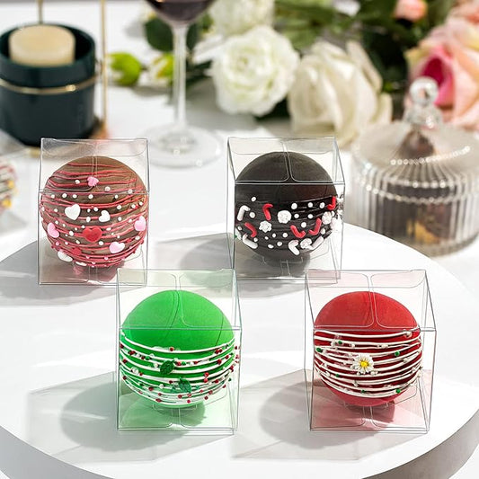 RomanticBaking 100 Pack 3x3x3 Inch Clear Hot Chocolate Bomb Boxes Small Gift Boxes for Cupcake,Candies, Birthday Wedding Party Favor Box